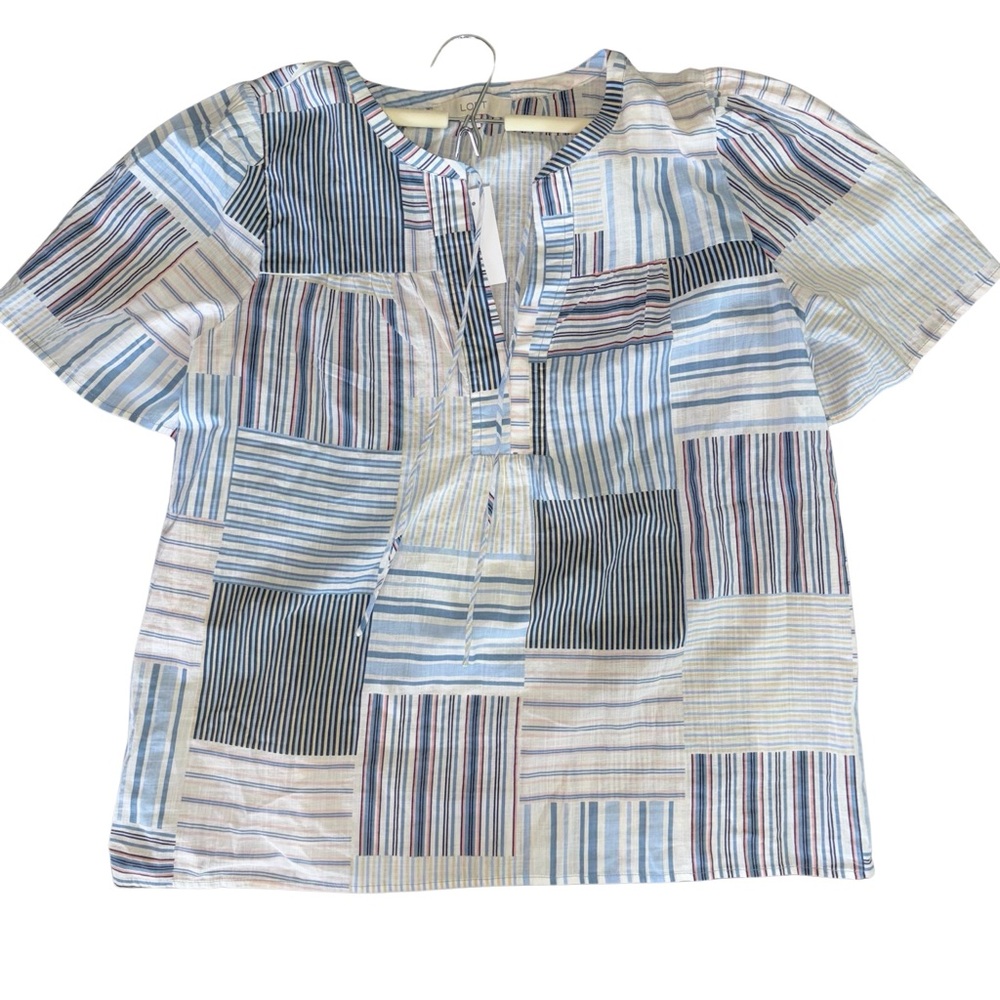 LOFT Blue and Pink Button Down Shirt Patchwork Style